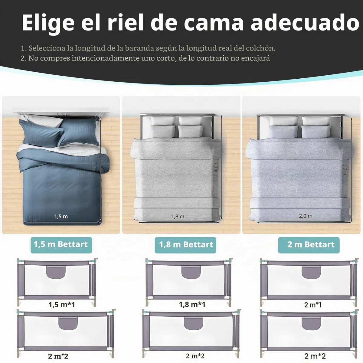 Barrera Seguridad Niños Cama, Barandilla Cama 150/180/200cm, Protección Anticaídas con Malla Transpirable, Barandilla Regulable en Altura 69-98 cm, Pasamanos con Bolsillo Lateral, Apto para Boxspring