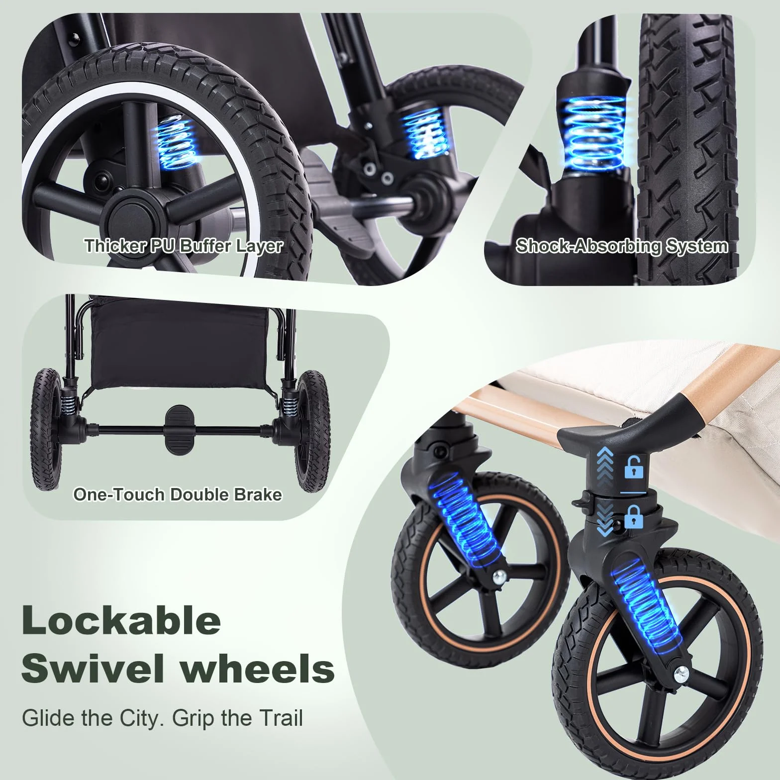 Cochecito 3 en 1 con Silla de Coche, Carrito bebé Plegable, Manillar 7 Alturas, Suspensión 4 Ruedas, Funda de Lluvia y Mosquitera, Sistema de Viaje para Recién Nacidos 0-3 Años (15kg)