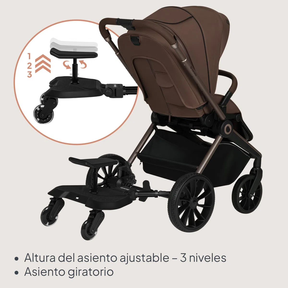 LIONELO Buggy Board Patín Carro Bebé Universal Asiento Desmontable, Reposapiés Universal, Niños de 2 a 5 años, Capacidad de 25 kg, Suspensión, Ruedas LED