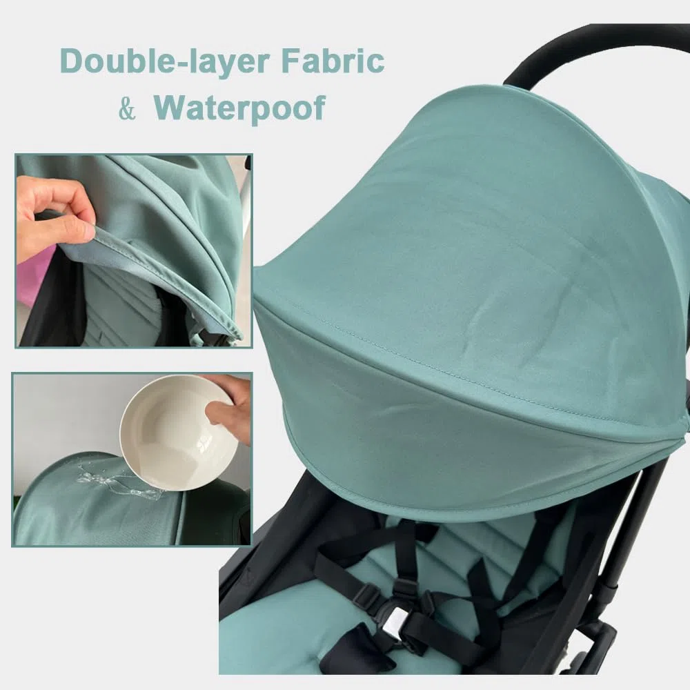 Toldo para cochecito y cojín de asiento compatible con Babyzen YOYO 2 y YOYO+, kit de repuesto de accesorios para cochecito, tela impermeable de doble capa (azul aguamarina)