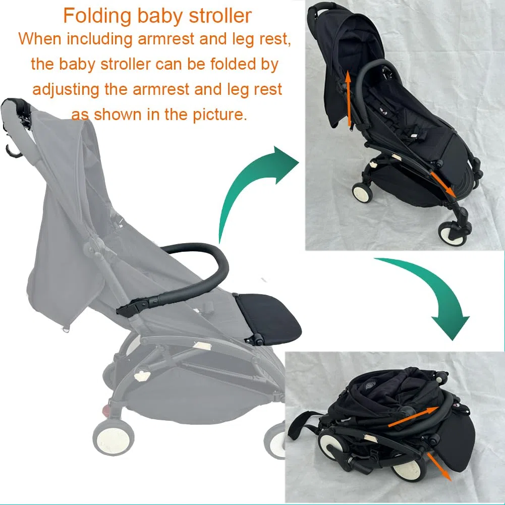 3pcs/set accesorios cochecito de piel sintética apoyabrazos reposapiés y ganchos compatibles con los cochecitos Babyzen YOYO 2 y YOYO+ (Negro)