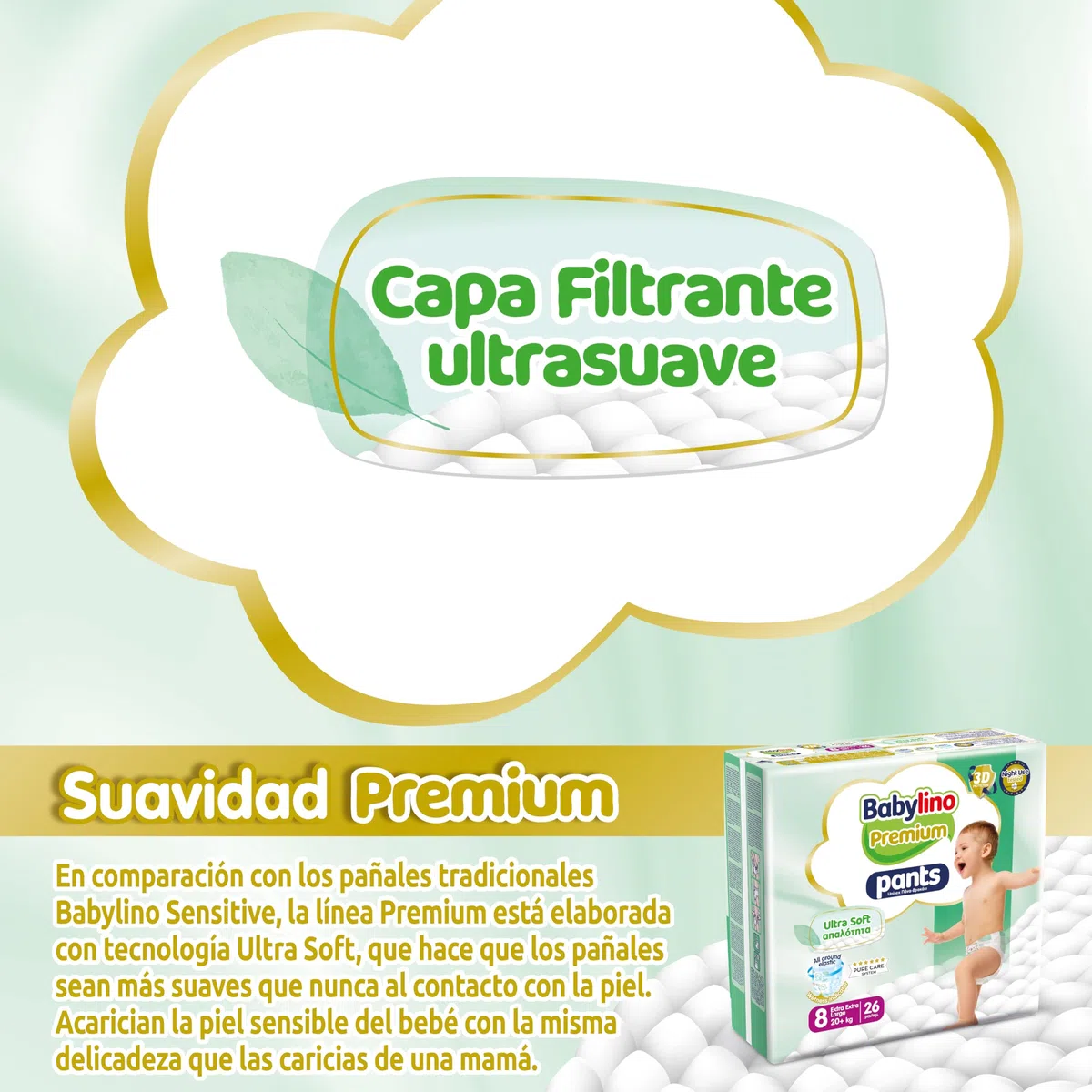 Babylino Premium Pants, Pañal Braguita Talla 8 con filtro Ultra Soft, XXL (20 + kg), 104 unidades
