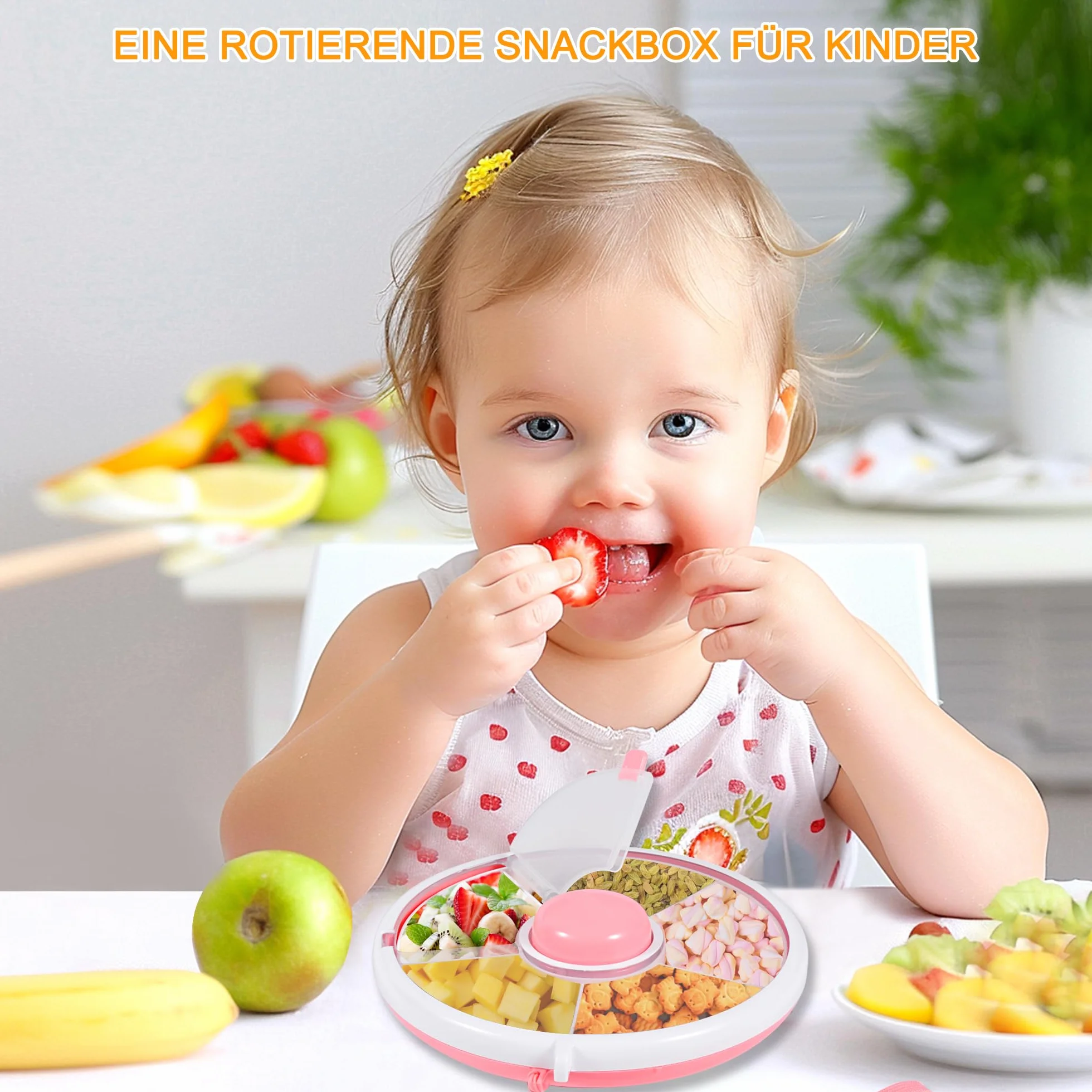 Caja de aperitivos con compartimentos para niños, juego de snack spinner, tapa de sello portátil, plato de aperitivos, fiambrera multifuncional para bebé, fiambrera escolar