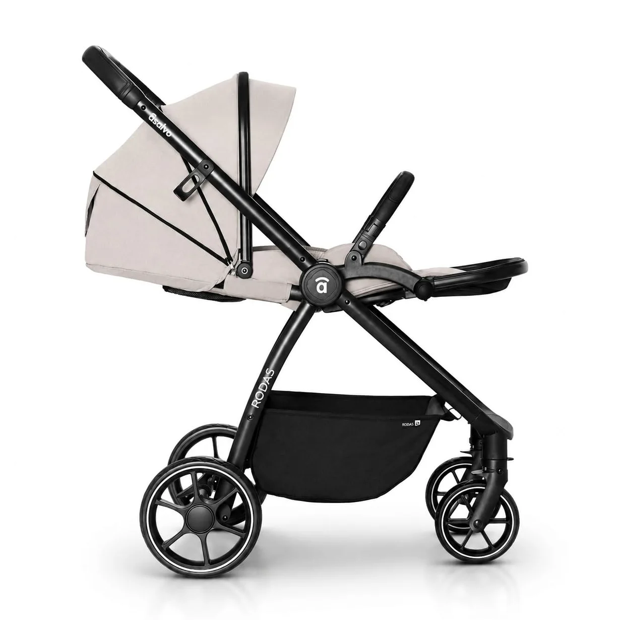 Asalvo DÚO RODAS Silla de Paseo, Carro Plegable Ultraligera y Compacta, Asa Trolley, Equipaje avión, Reclinable, Carro Bebe, Barra Seguridad, Arnés 5 Puntos, hasta 23kg, Beige