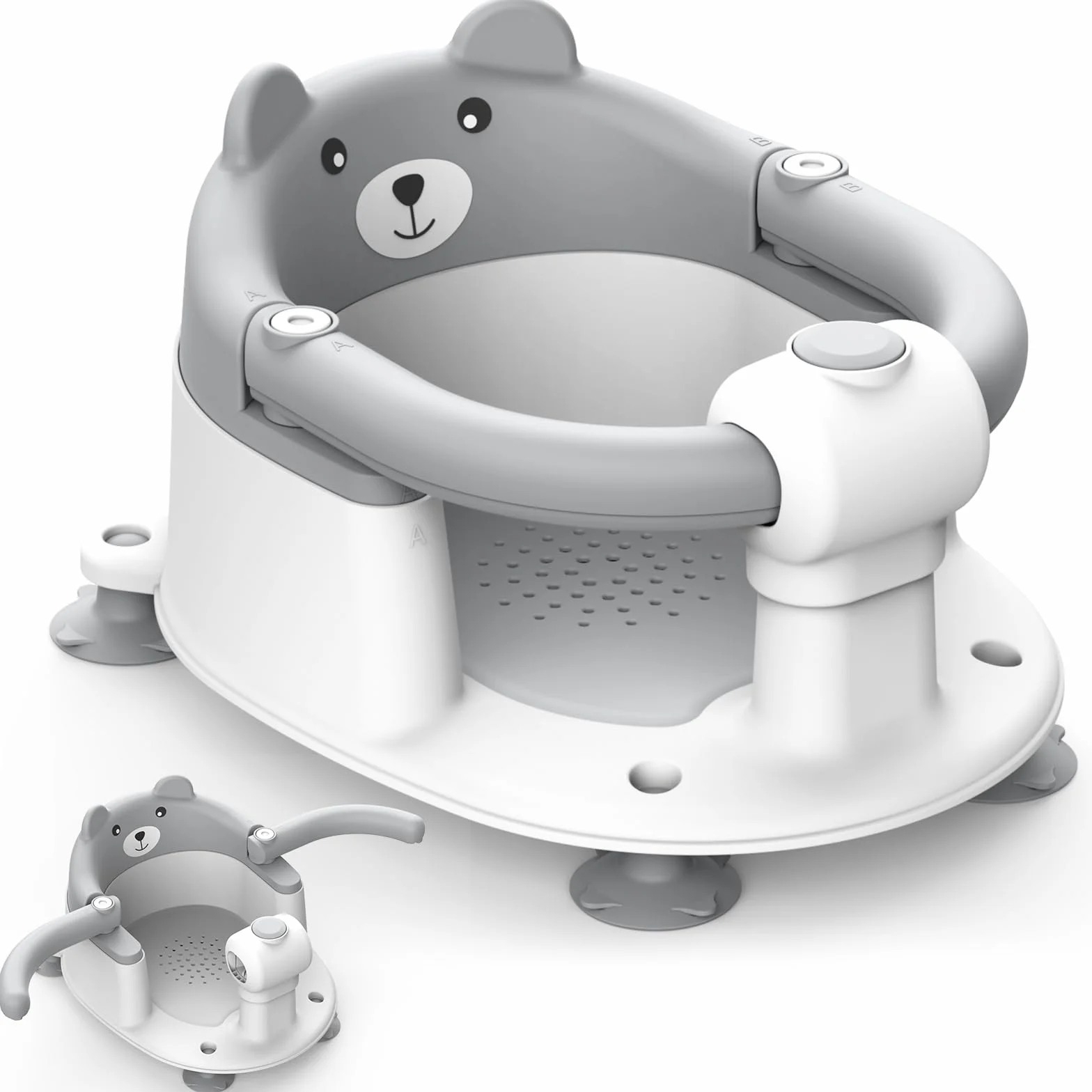 Asiento BañEra de BañO Para BebéS, Asiento Para BebéS de 6 Meses, BañEras PortáTiles con 4 Tazas de SuccióN Para NiñOs PequeñOs y ReciéN Nacidos, Oso - DiseñO (Gris)