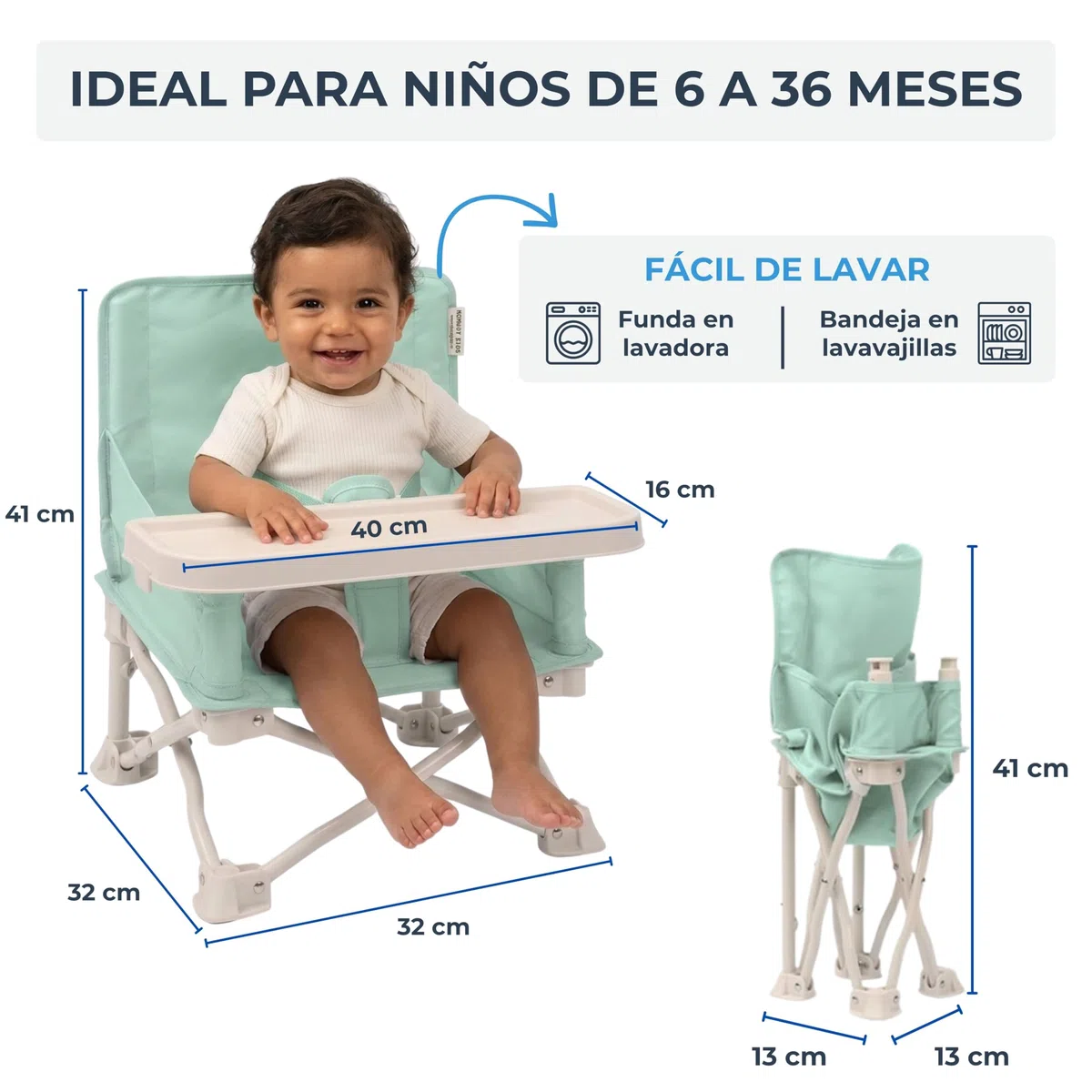 Silla Elevadora Portátil Infantil/Trona con Bandeja - Bebes 6 a 36 Meses (Mint)