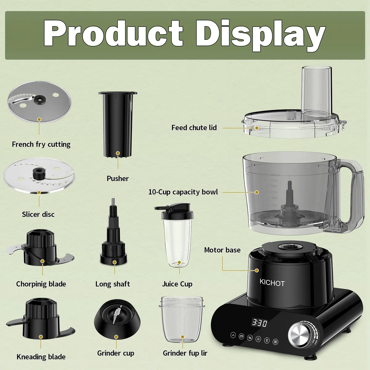 Robot de cocina & Picador, 2.5 L Food Processor 1500 W con gran tubo de alimentación – Creación de hielo, Molienda, Expresor de cítricos, Ralladura, Corte & Repostería, Negro
