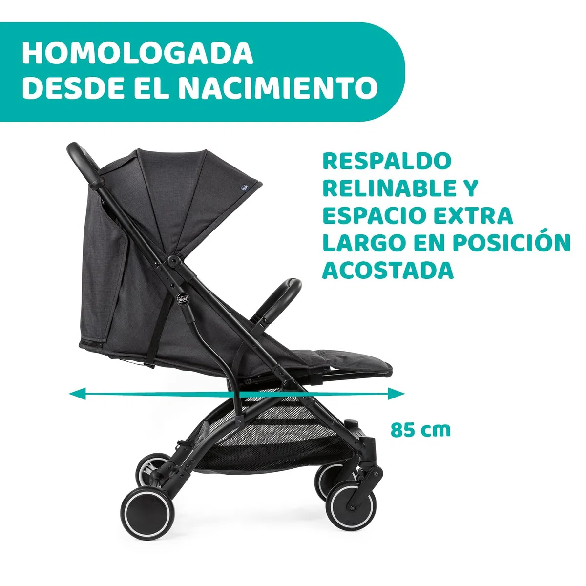 Chicco Trolley Me Silla de Paseo Ligera de 0 Meses hasta 15 kg, Buggy Reclinable y Plegable con Función Trolley, Cierre Compacto, Cubierta Lluvia y Capota Plegable - Color Negro (Stone)