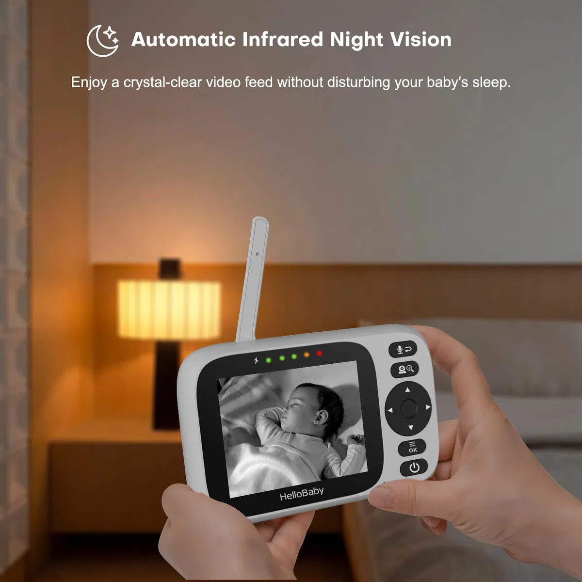 HelloBaby Camara Vigilancia Bebe Vigilabebes con Camara con Pantalla 3.2" IPS, Baby Monitor con cámara y audio, Visión Nocturna,Sin WiFi, Despertador, Conversación Bidireccional Escucha Bebes,Lulabies