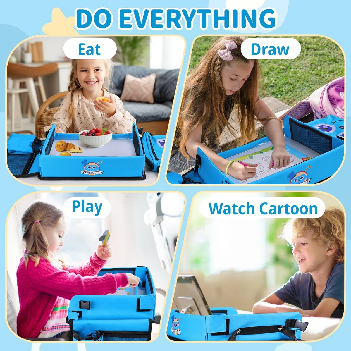 Bandeja de Mesa para Niños Mesa Coche Niños Plegable con Tablero Impermeable del Acolchado Suave Bandeja de Viaje Niños Bandeja de Regazo para Coche/Avión/Mesa de Bebé