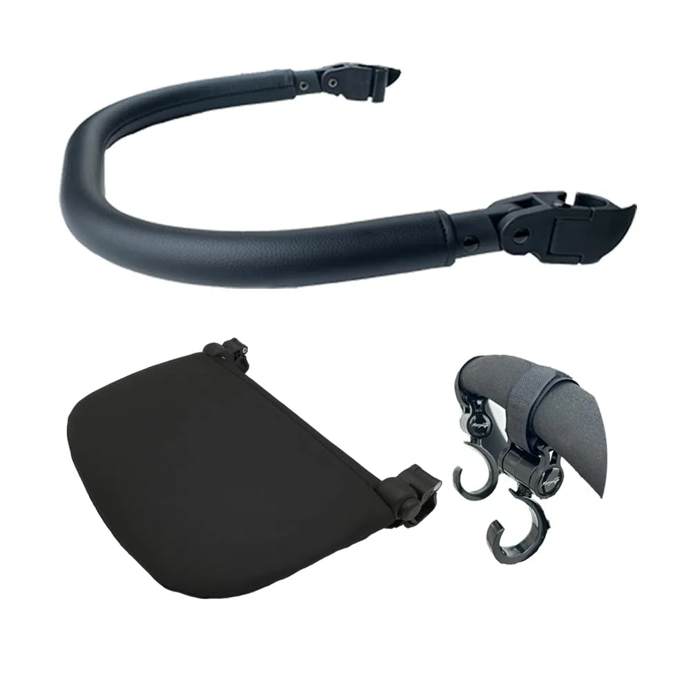 3pcs/set accesorios cochecito de piel sintética apoyabrazos reposapiés y ganchos compatibles con los cochecitos Babyzen YOYO 2 y YOYO+ (Negro)