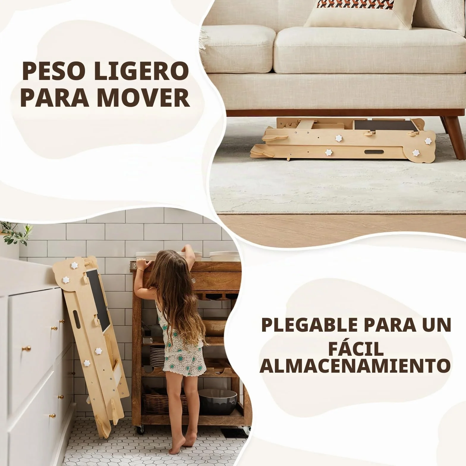 Labebe Torre de Aprendizaje Plegable Niños, Montessori Learning Tower 3 en 1 Multifuncional Ajustable en Altura y Ancho