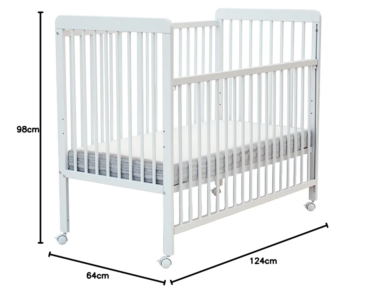Webaby - Cuna bebé Madera con Barrera Deslizante para bebés 60x120 LIVO White | Base de Caja Ajustable en 3 Alturas | 4 Ruedas multidireccionales con Freno