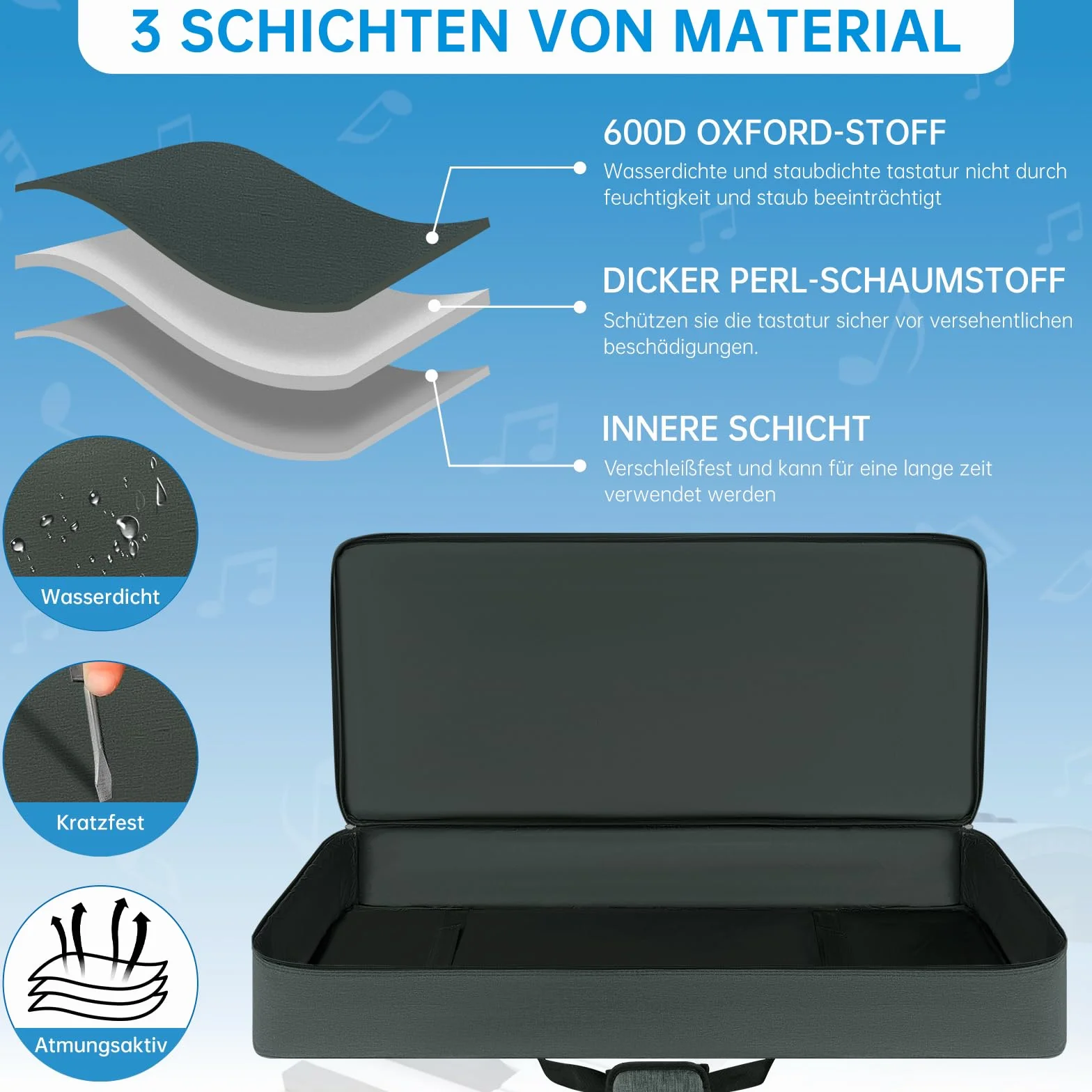 OUUTMEE 61 Bolso para Teclado de 107 x 45 x 16 cm, Funda para Piano de Teclado con Dos Maneras de Llevarlo, Funda de Piano de Teclado de 600D Oxford Resistente al Agua