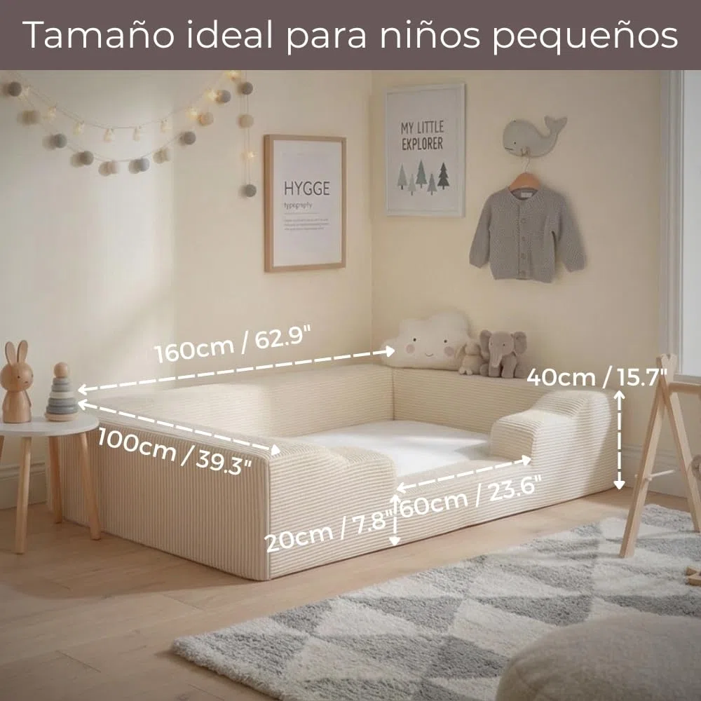 Wonder Space Cama de espuma para niños pequeños, marco de transición suave de cuna a cama con funda de pana extraíble lavable, base de cama de espuma viscoelástica para niños de 1 a 5 años, se adapta