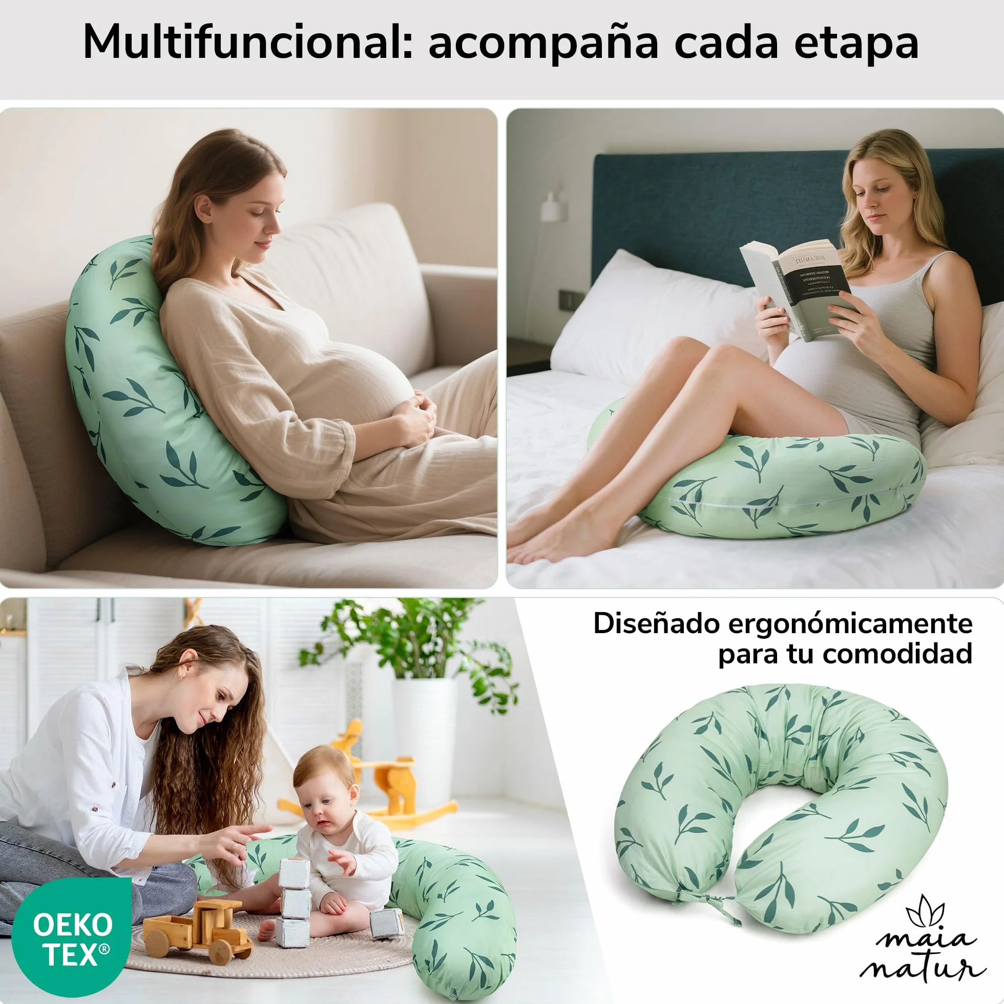 Cojín Embarazada y Almohada para Embarazadas XXL 180 cm – Soporte Firme Que no se Hunde – Cojín de Lactancia Ergonómico – Certificado Oeko-Tex